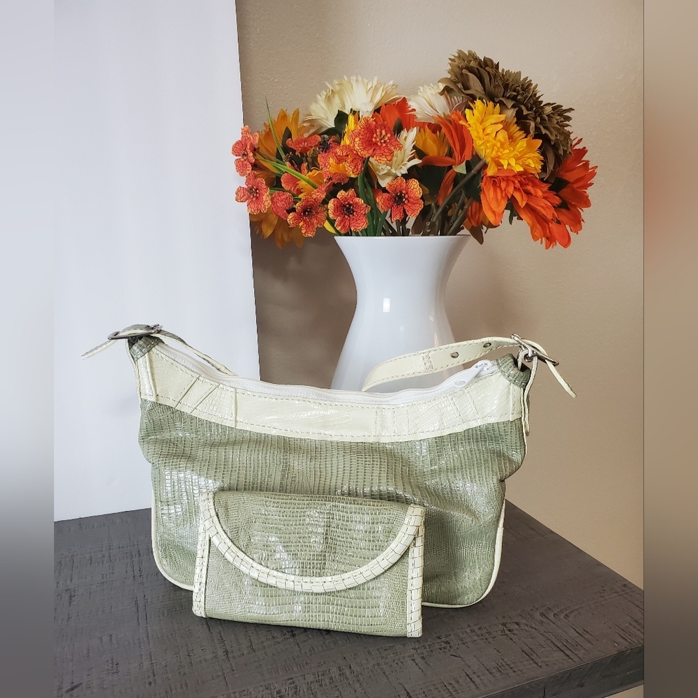 Vintage Lizard Embossed Leather Hobo Bag & Wallet Set NWOT Man Made Leather Uppe